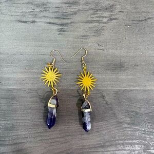 Gold Plated Amethyst Crystal Sunburst Earrings